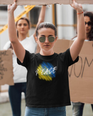 Damen T-Shirt gegen den Krieg in der Ukraine: Peace Ukraine!