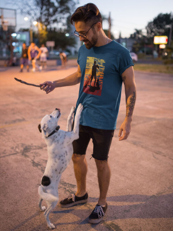 Stand-Up-Paddling mit Hund - das Motiv auf deinem T-Shirt.