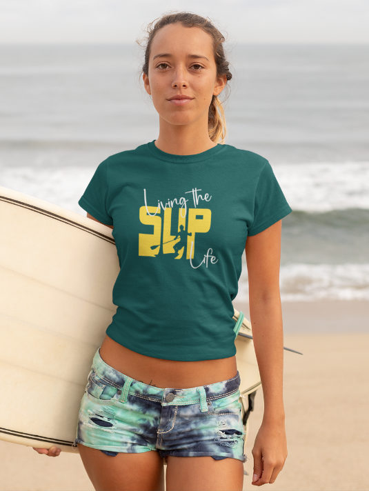 SUP LIFE ist ein hochwertig bedrucktes Stand-Up-Paddling Damen T-Shirt für alle Fans des Stand-Up-Paddlings.