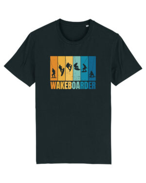Wakeboarding oder Wakeboardsurfen - das passende Bio T-Shirt mit dem Wakeboarder Motiv in der Farbe schwarz.