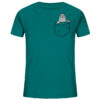 Bedrucktes Bio Kinder T-Shirt mit Seehund Motiv: das ozeanblaue Seehund in Tasche Kinder T-Shirt wird nachhaltig bedruckt. Ein tolles T-Shirt - ideal als Geschenk für Kinder.