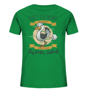 Lustiges Kinder T-Shirt aus Bio-Baumwolle: das grüne Möwenfurz Kinder T-Shirt wird nachhaltig bedruckt. Ein tolles T-Shirt für Kinder.