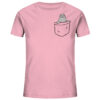 Bedrucktes Bio Kinder T-Shirt mit Seehund Motiv: das pinke Seehund in Tasche Kinder T-Shirt wird nachhaltig bedruckt. Ein tolles T-Shirt - ideal als Geschenk für Kinder.