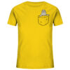 Bedrucktes Bio Kinder T-Shirt mit Seehund Motiv: das gelbe Seehund in Tasche Kinder T-Shirt wird nachhaltig bedruckt. Ein tolles T-Shirt - ideal als Geschenk für Kinder.