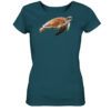 Besonderes blaues Damen Schildkröten T-Shirt für Naturmenschen mit sea turtle Aufdruck. Ein tolles Geschenk für Meeresliebhaber!