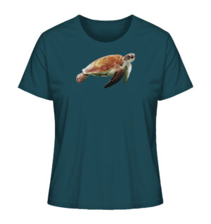 Besonderes blaues Damen Schildkröten T-Shirt für Naturmenschen mit sea turtle Aufdruck. Ein tolles Geschenk für Meeresliebhaber!