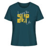 Stand-Up-Paddling Damen T-Shirt für SUP Fans. Das bedruckte Stand-Up-Paddling T-Shirt in blau als Geschenk für SUP Freunde.