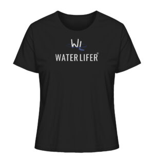 Schwarzes Waterlifer Damen Bio T-Shirt aus bester Bio-Baumwolle nachhaltig bedruckt. Tolles Geschenk für Wasser- und Naturfreunde hier bestellen.