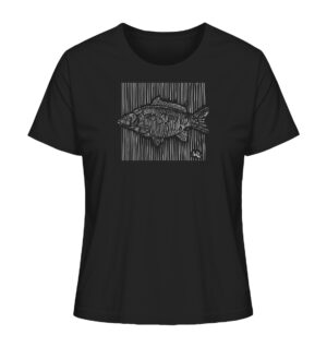 Schwarzes Carp Dimension T-Shirt für Anglerinnen aus bester Bio-Baumwolle nachhaltig bedruckt. Tolles Geschenk für Angler hier bestellen.