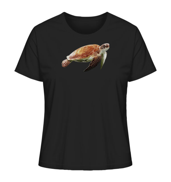 Besonderes schwarzes Damen Schildkröten T-Shirt für Naturmenschen mit sea turtle Aufdruck. Ein tolles Geschenk für Meeresliebhaber!