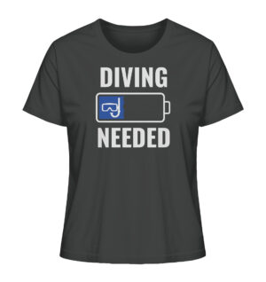 Graues lustiges Damen T-Shirt für Taucher mit diving needed Aufdruck. Damen Taucher T-Shirt - ein tolles Geschenk für Taucherinnen!