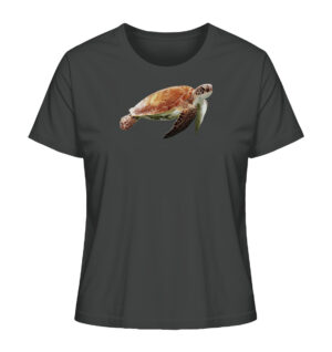 Besonderes anthrazites Damen Schildkröten T-Shirt für Naturmenschen mit sea turtle Aufdruck. Ein tolles Geschenk für Meeresliebhaber!