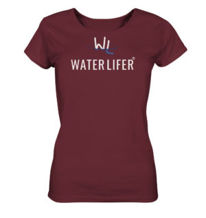 Burgundyfarbenes Waterlifer Damen Bio T-Shirt aus bester Bio-Baumwolle nachhaltig bedruckt. Tolles Geschenk für Wasser- und Naturfreunde hier bestellen.