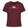 Camping Damen T-Shirt aus Bio-Baumwolle bedruckt mit Herzschlag Camper Motiv. Das bedruckte Camping Damen T-Shirt in Burgundrot ist ein tolles Geschenk für alle Campingfreunde.