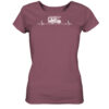 Camping Damen T-Shirt aus Bio-Baumwolle bedruckt mit Herzschlag Camper Motiv. Das bedruckte Camping Damen T-Shirt in hibiscus rose ist ein tolles Geschenk für alle Campingfreunde.