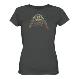 Ein tolles Geschenk für alle die das Meer und die Natur lieben: sea turtle coloured Meeresschildkröte Damen T-Shirt für Meeresfreunde aus Bio-Baumwolle in anthrazit. Ein Meeresschutz T-Shirt für Meeresschildkröten Freunde.