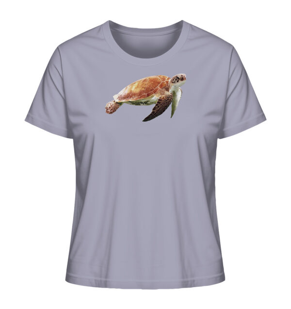 Besonderes lavendelfarbenes Damen Schildkröten T-Shirt für Naturmenschen mit sea turtle Aufdruck. Ein tolles Geschenk für Meeresliebhaber!