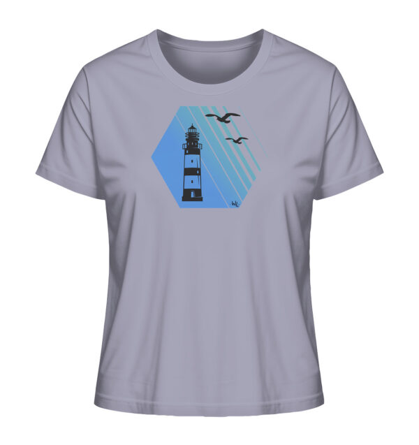 Damen Leuchtturm T-Shirt mit tollem Leuchtturm Motiv. Das Bio Damen T-Shirt in lavender ist ein nachhaltiges Geschenk für Naturliebhaber und Freunde des Meeres und der Küste.