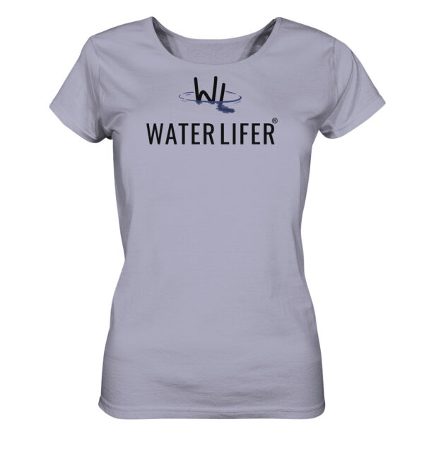 Lavendelfarbenes Waterlifer Damen Bio T-Shirt aus bester Bio-Baumwolle nachhaltig bedruckt. Tolles Geschenk für Wasser- und Naturfreunde hier bestellen.