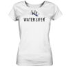 Weißes Waterlifer Damen Bio T-Shirt aus bester Bio-Baumwolle nachhaltig bedruckt. Tolles Geschenk für Wasser- und Naturfreunde hier bestellen.