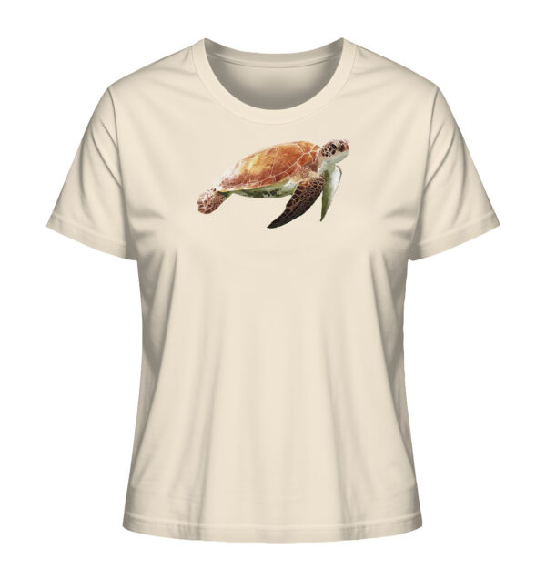 Besonderes naturweißes Damen Schildkröten T-Shirt für Naturmenschen mit sea turtle Aufdruck. Ein tolles Geschenk für Meeresliebhaber!