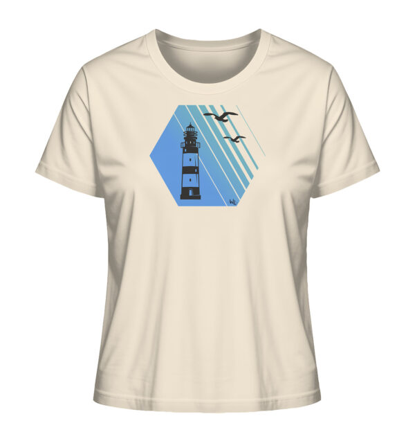 Damen Leuchtturm T-Shirt mit tollem Leuchtturm Motiv. Das Bio Damen T-Shirt in naturweiß ist ein nachhaltiges Geschenk für Naturliebhaber und Freunde des Meeres und der Küste.