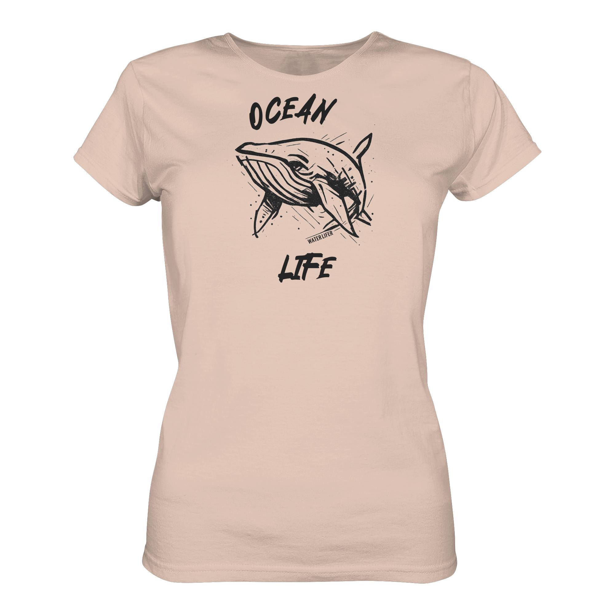 Ocean life Wal Timmy T-Shirt für Damen in pfirsich aus bester Bio Baumwolle. Jedes verkaufte Wal T-Shirt unterstützt Naturschutzprojekte. Besondere Wal Shirts für Walfreunde und für Walschützer.