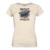 Walschutz Damen T-Shirt: Protect the whales T-Shirt naturweißaus bester Bio Baumwolle. Jedes verkaufte Wal T-Shirt unterstützt Naturschutzprojekte. Besondere Wal Shirts für Walfreunde und für Walschützer.