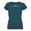 Herzschlag Welle Damen T-Shirt mit tollem Wellen-Motiv. Das blaue Bio T-Shirt ist ein maritimes Geschenk für Meerliebhaber, Meeresfreunde und Küstenkinder.