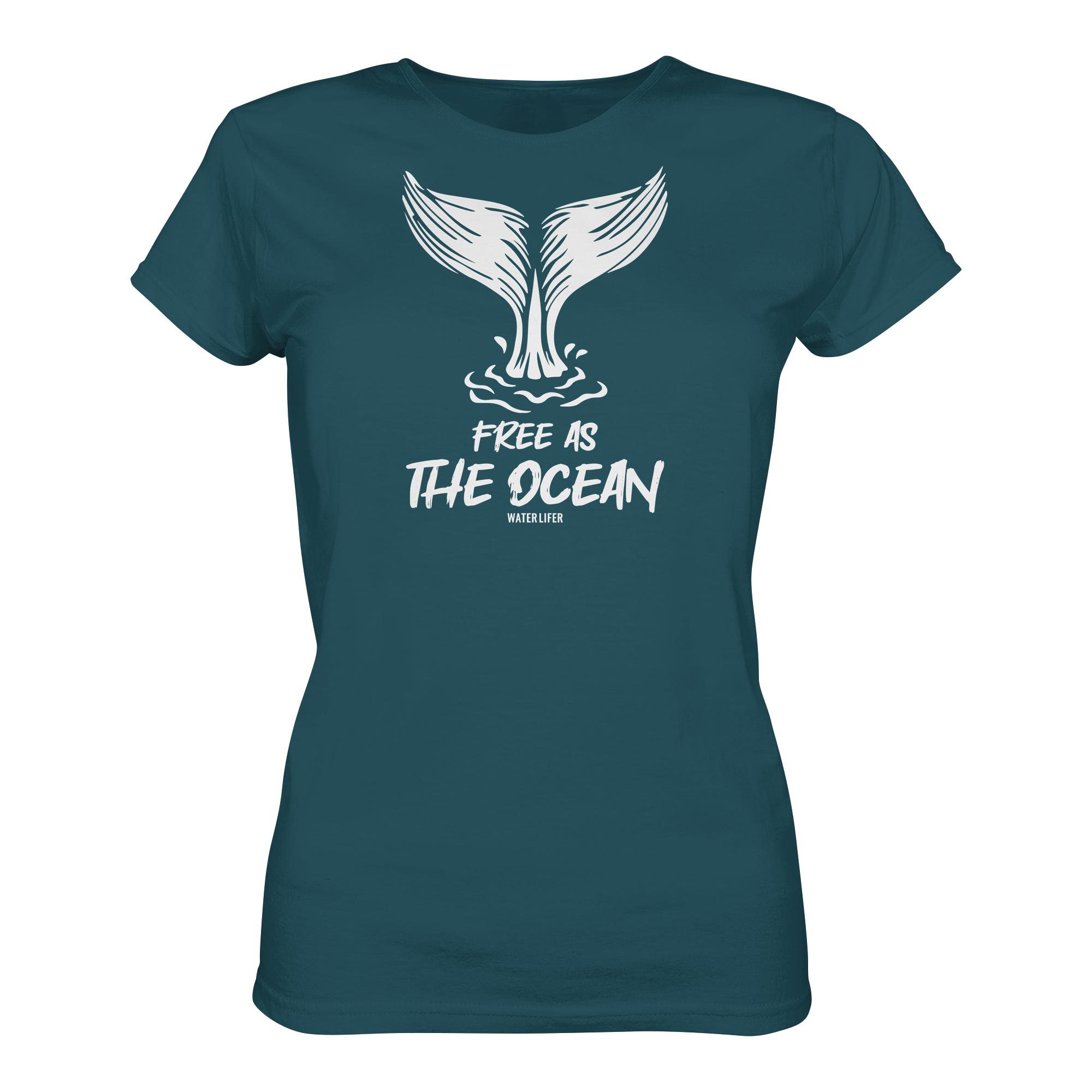 Free as the ocean Wal T-Shirt in stargazer aus bester Bio Baumwolle. Jedes verkaufte Damen Wal T-Shirt unterstützt Naturschutzprojekte. Besondere Wal Shirts für Walfreunde und für Walschützerinnen.