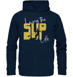 Stand-Up-Paddling Hoodie für SUP Fans. Der bedruckte Stand-Up-Paddling Hoodie in navyblau als Geschenk für alle SUP Freunde.