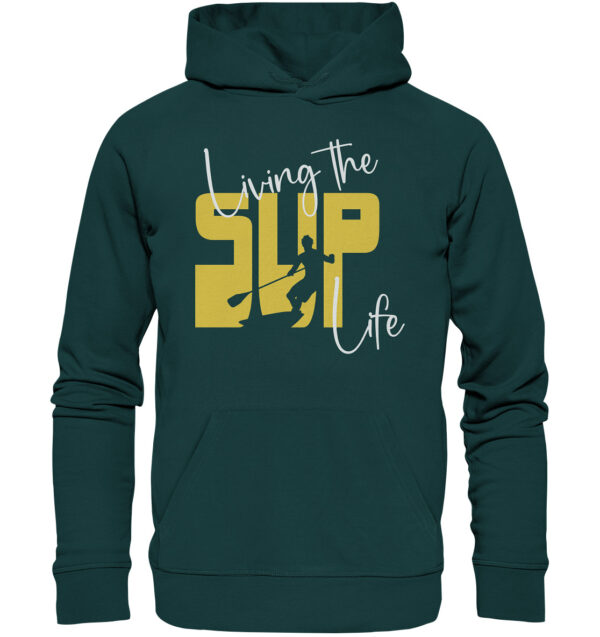 Stand-Up-Paddling Hoodie für SUP Fans. Der bedruckte Stand-Up-Paddling Hoodie in grün als Geschenk für alle SUP Freunde.