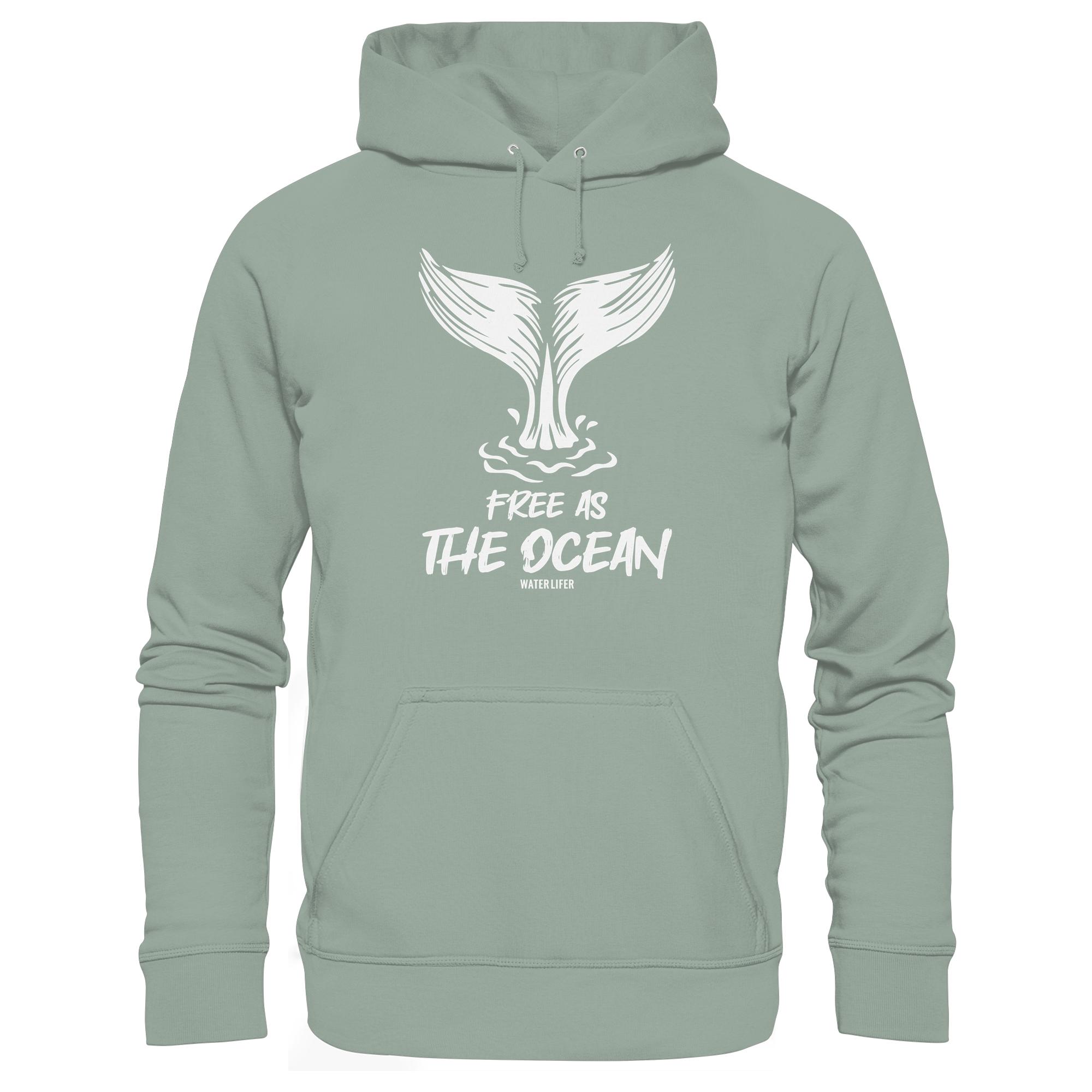 Free as the ocean Hoodie in aloe aus bester Bio Baumwolle. Jeder verkaufte Wal Hoodie unterstützt Naturschutzprojekte. Besondere Wal Hoodies für Walfreunde und für Walschützer.