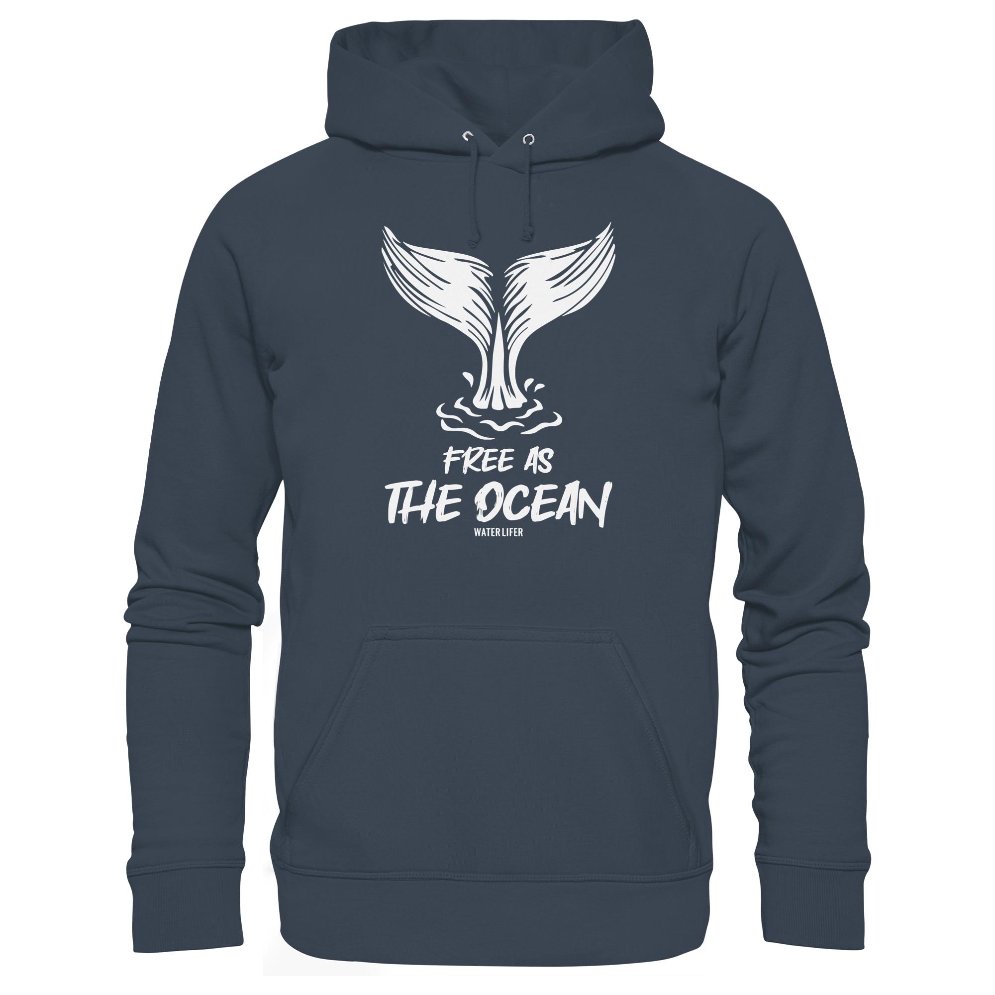 Free as the ocean Hoodie in india ink grey aus bester Bio Baumwolle. Jeder verkaufte Wal Hoodie unterstützt Naturschutzprojekte. Besondere Wal Hoodies für Walfreunde und für Walschützer.