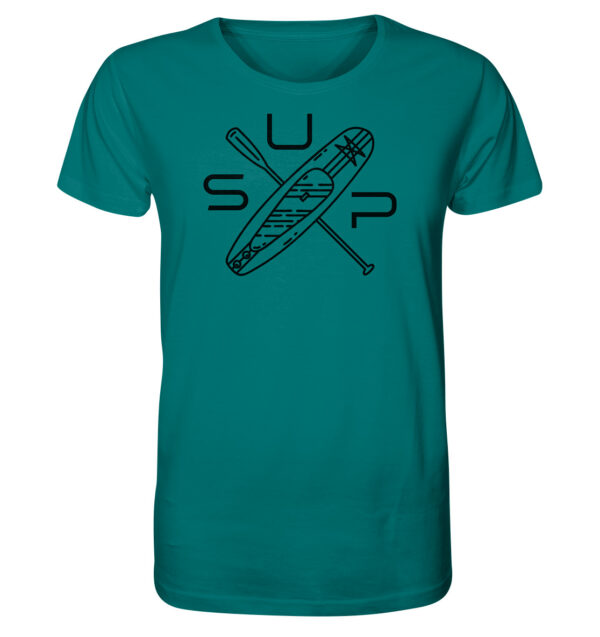 Ozeanblaues Stand-Up-Paddling T-Shirt für alle Fans des SUP Paddelns. Tolles Geschenk fürs Stand-Up-Paddling hier kaufen.