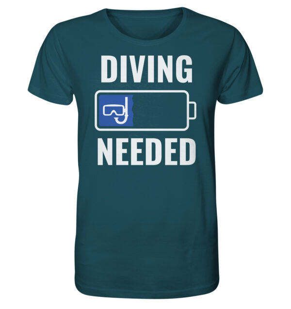 Lustiges dunkelblaues T-Shirt für Taucher mit diving needed Aufdruck. Ein tolles Geschenk für Taucher!