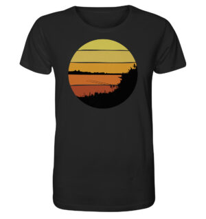 Schwarzes Sunset Carpfishing Karpfenangler T-Shirt aus bester Bio-Baumwolle nachhaltig bedruckt. Tolles Geschenk für Angler hier bestellen.