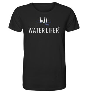 Schwarzes Waterlifer Herren Bio T-Shirt aus bester Bio-Baumwolle nachhaltig bedruckt. Tolles Geschenk für Wasser- und Naturfreunde hier bestellen.
