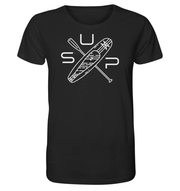 Schwarzes Stand-Up-Paddling T-Shirt für alle Fans des SUP Paddelns. Tolles Geschenk fürs Stand-Up-Paddling hier kaufen.