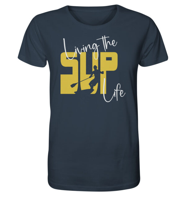 Stand-Up-Paddling T-Shirt für SUP Fans. Das bedruckte Stand-Up-Paddling T-Shirt in graublau als Geschenk für alle SUP Freunde.