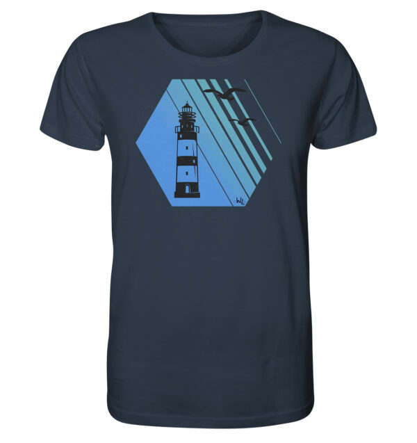Leuchtturm T-Shirt für Herren mit tollem Leuchtturm Motiv. Das Bio T-Shirt in blaugrau ist ein nachhaltiges Geschenk für Naturliebhaber und Freunde des Meeres und der Küste.