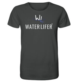 Anthrazitfarbenes Waterlifer Herren Bio T-Shirt aus bester Bio-Baumwolle nachhaltig bedruckt. Tolles Geschenk für Wasser- und Naturfreunde hier bestellen.