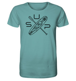 Hellblaues Stand-Up-Paddling T-Shirt für alle Fans des SUP Paddelns. Tolles Geschenk fürs Stand-Up-Paddling hier kaufen.