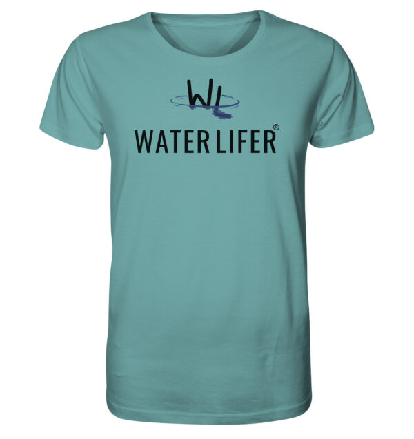 Hellblaues Waterlifer Herren Bio T-Shirt aus bester Bio-Baumwolle nachhaltig bedruckt. Tolles Geschenk für Wasser- und Naturfreunde hier bestellen.