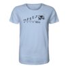 Endlich Freitag Camping T-Shirt mit lustigem Camping Motiv. Das hellblaue Bio T-Shirt ist ein besonderes Geschenk für Camper, fürs Wohnmobil und bequemes Camper T-Shirt.