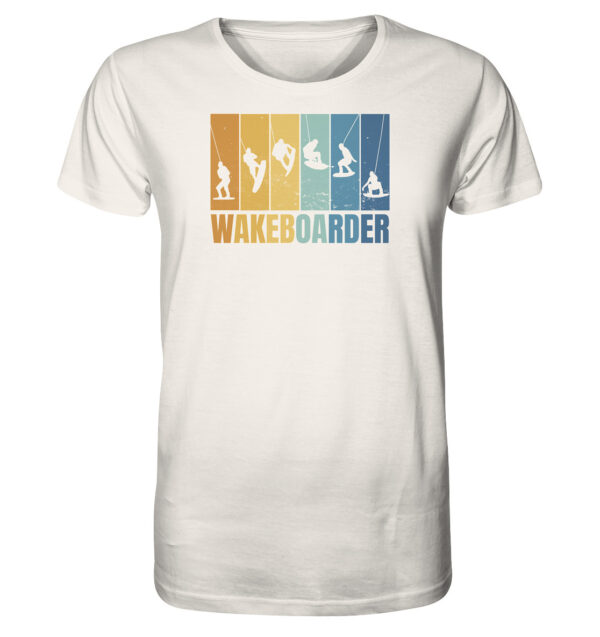 Hochwertig bedrucktes Wakeboard T-Shirt in weiß mit Wakeboard Motiv hier bestellen.