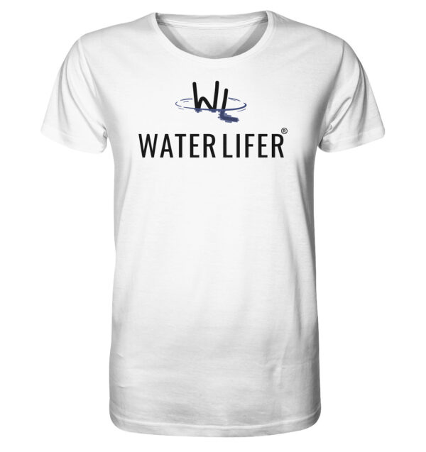 Weißes Waterlifer Herren Bio T-Shirt aus bester Bio-Baumwolle nachhaltig bedruckt. Tolles Geschenk für Wasser- und Naturfreunde hier bestellen.