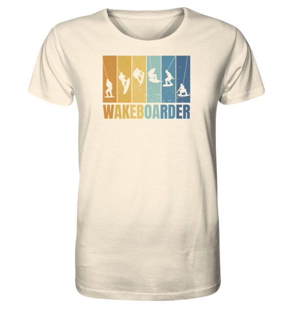 Geschenk für Wakeboard Fans: das Wakeboard T-Shirt aus bester Bio-Baumwolle mit Wakeboard Design in naturweiß.