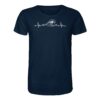 Herzschlag Welle T-Shirt für Herren mit tollem Wellen-Motiv. Das navyblaue Bio T-Shirt ist ein maritimes Geschenk für Meerliebhaber, Meeresfreunde und Küstenkinder.
