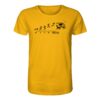 Endlich Freitag Camping T-Shirt mit lustigem Camping Motiv. Das gelbe Bio T-Shirt ist ein besonderes Geschenk für Camper, fürs Wohnmobil und bequemes Camper T-Shirt.